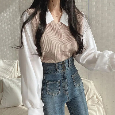 Korean Style Polo Collar Blouse for Women