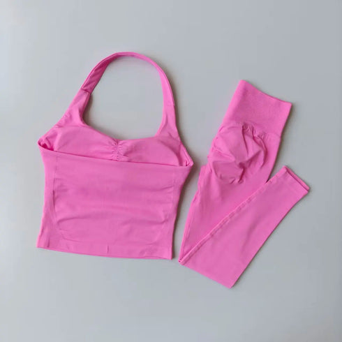 Seamless Women's Sports Fitness Set with High-Waisted Leggings