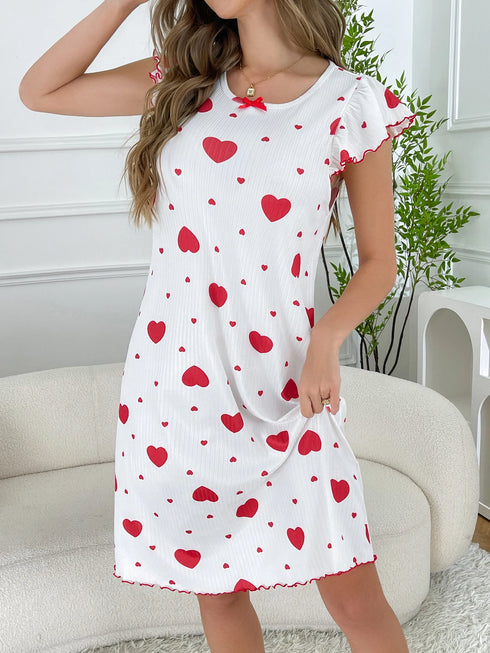 Women's Heart Print Casual Nightgown