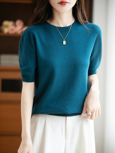 Merino Wool O-Neck Sweater for Women