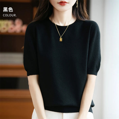 Merino Wool O-Neck Sweater for Women