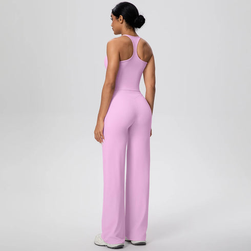 Backless Yoga Set with Wide Leg Pants