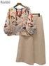 ZANZEA Autumn Floral Printed Blouse and Wide Leg Trousers Set