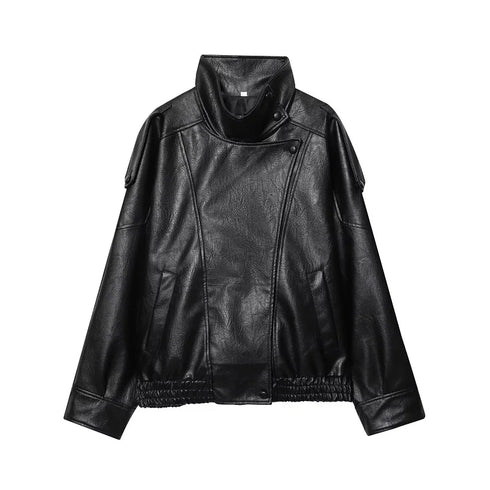 MUJER Black Faux Leather Bomber Jacket for Women