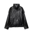 MUJER Black Faux Leather Bomber Jacket for Women