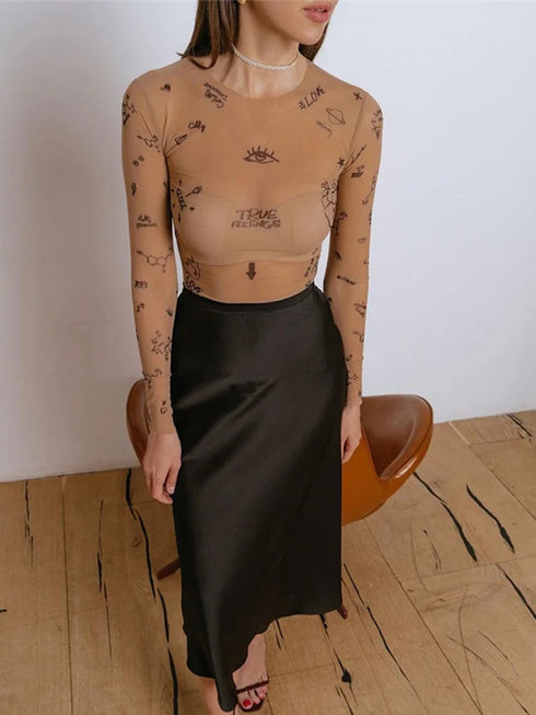 Slim Fit Long-Sleeved Bodysuit in Khaki