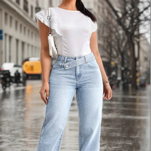 Womens Baggy Light Wash Denim Jeans