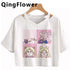 Kawaii Anime Cartoon Tee for Women - V-Neck Short Sleeve Top