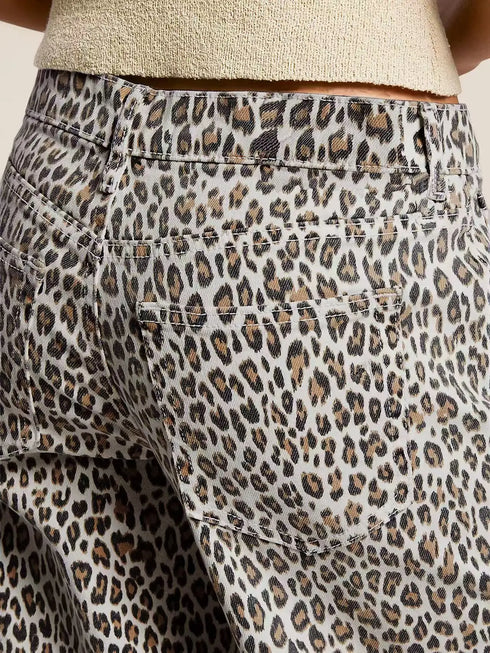 Women's Leopard Print Straight Leg Denim Jeans
