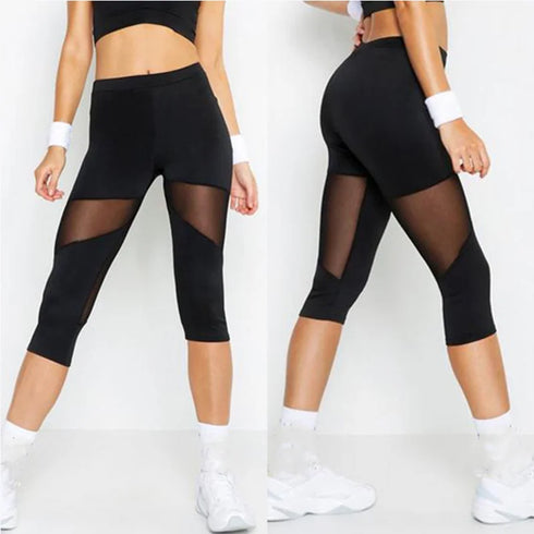 Black Mesh Patchwork Fitness Leggings for Women