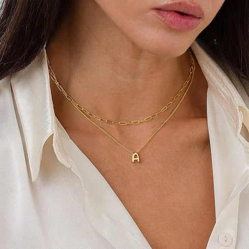 3D Bubble Initial A-Z Mini Necklace - Gold Plated