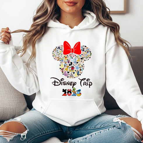 Disney Trip 2026 All Characters Print Adult Hoodie Women Winter Fleece Lined Warm Cozy Soft Casual Outerwear for Cold Weather