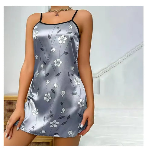 Women’s Satin Chemise Nightdress with Heart Print