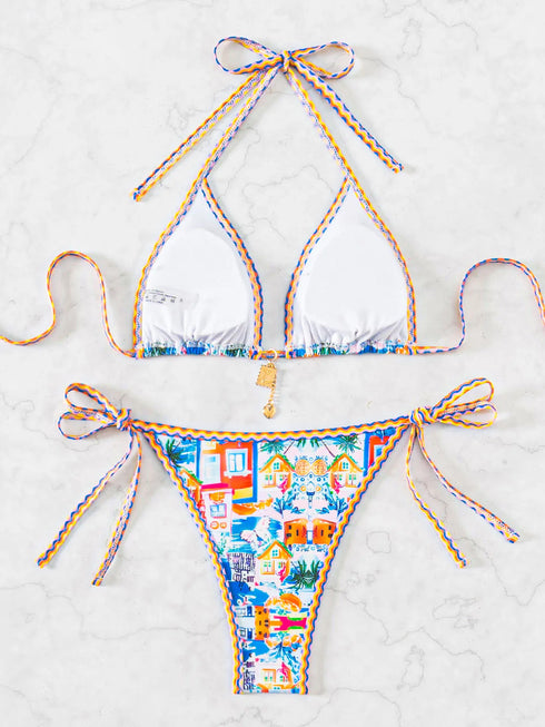 Floral Print Triangle Bikini Set with Brazilian Bottoms