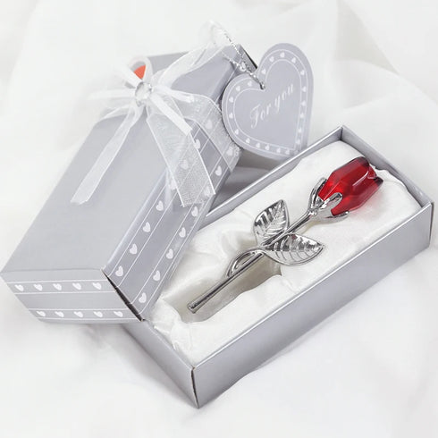 Crystal Glass Rose Flower in Box Mini Forever Red Gold Rose Gift for Girlfriend Wedding Guest Mother's Day