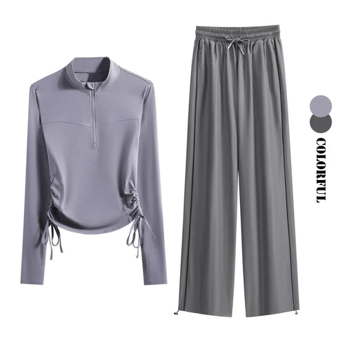 DRUR Women's 2 Piece Sweatsuit Set with Long Sleeve Top