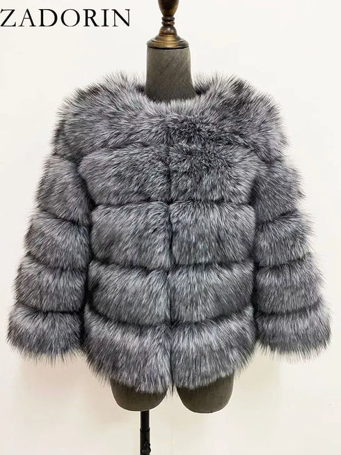 Elegant Faux Fur Coat in Black and White for Women