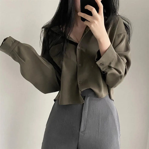 Long Sleeve Casual Blouse with Pockets