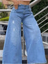 Women's High Waist Wide Leg Jeans in Washed Blue