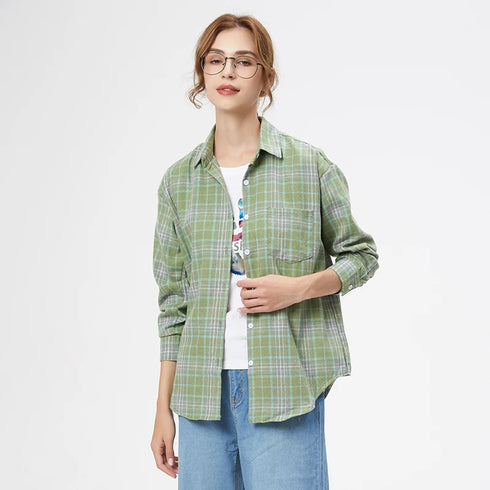 Loose Women's Plaid Shirt - Long Sleeve Casual Blouse