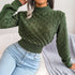 Hollow Out Long Sleeve Knitted Crop Top in Grey and Khaki