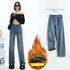 Women's Thick Fleece Straight Jeans - Casual Velvet Denim