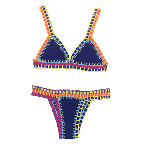Navy Blue Crochet Detail Bikini Set