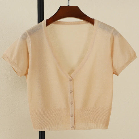 Chic V-Neck Cropped Cardigan in Classic Black