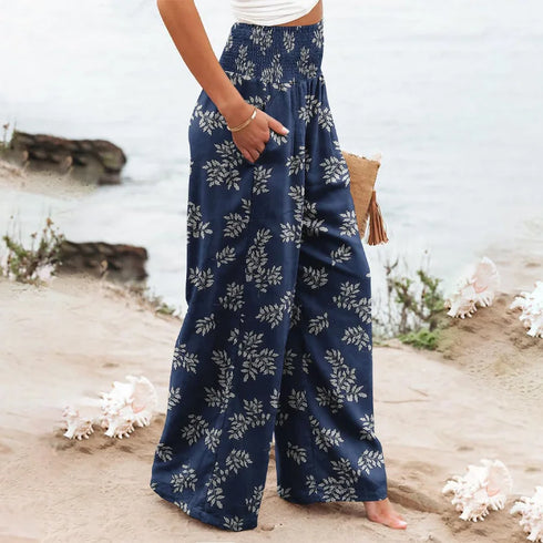 Floral Print Wide Leg Pants with Pockets