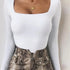 Bodysuit Long Sleeve Women Bodycon Square Neck Black Top
