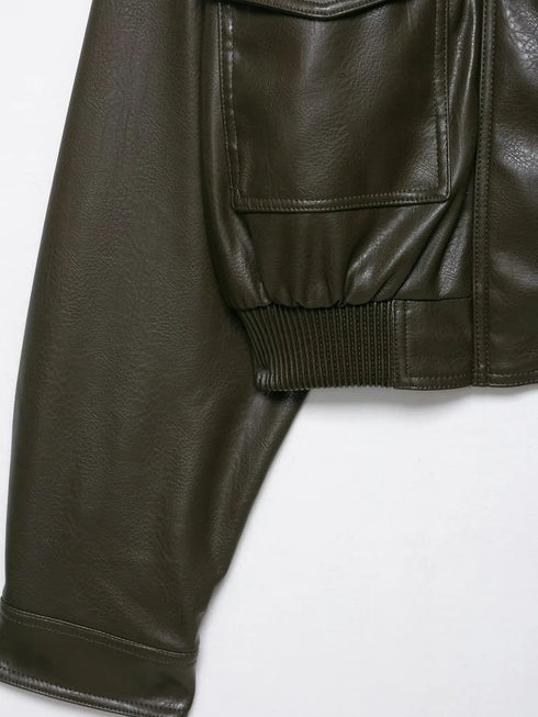 Chic Faux Leather Jacket for Women - Casual Long Sleeve