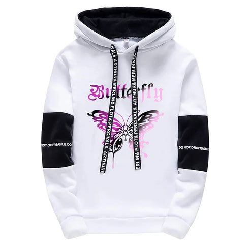 Girls Urban Fashion Hooded Sweatshirt with Butterfly Print