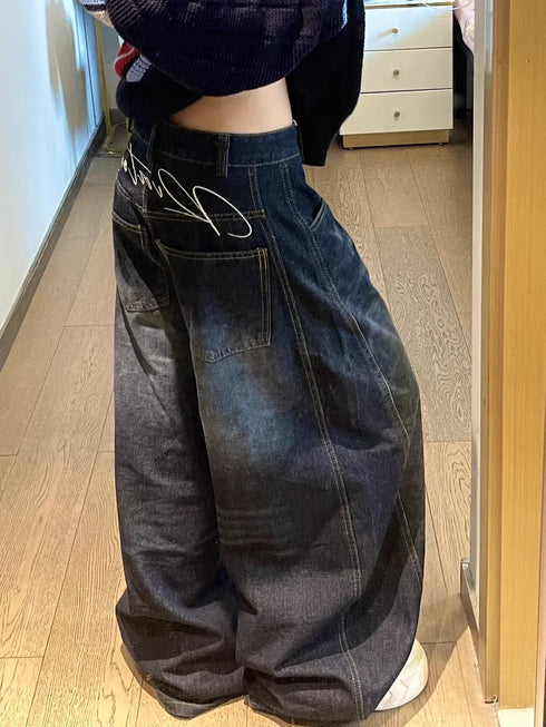 Casual Women's Vintage Wide Leg Cargo Jeans