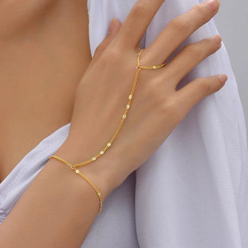 Creative Gold Chain Bracelet Finger Rings for Women