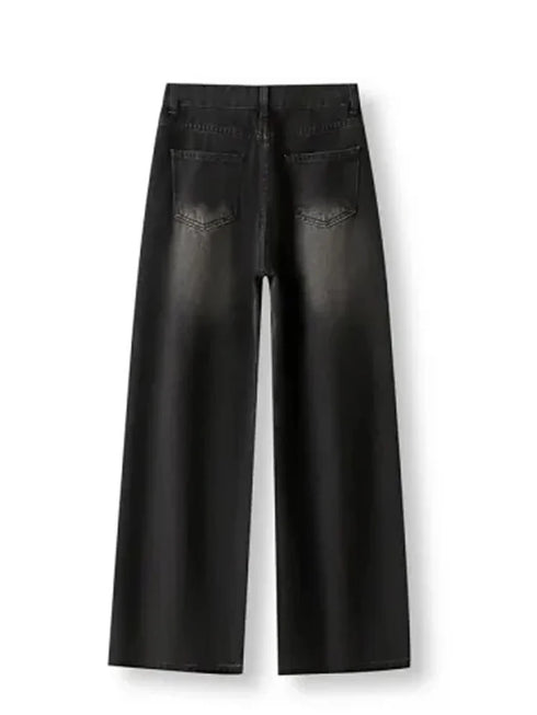 High Waist Loose Fit Black Denim Trousers for Women