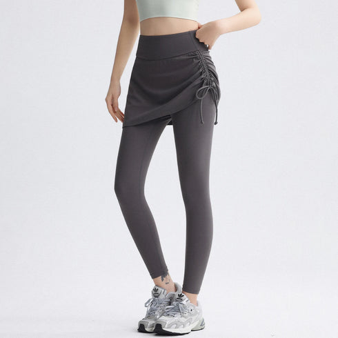 2 in 1 High Waisted Yoga Pants with Side Drawstring