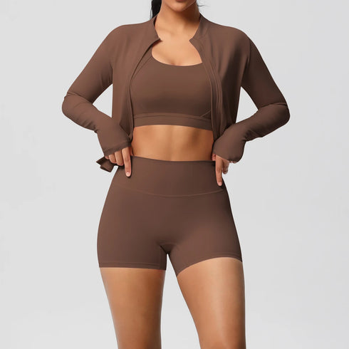 3-Piece Brown Yoga Set for Women