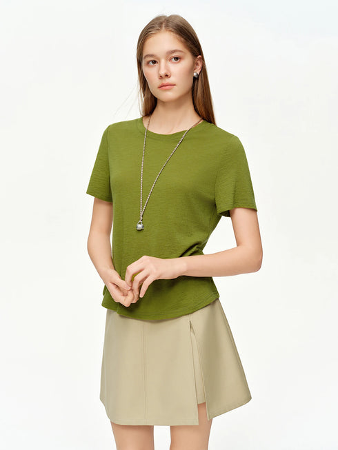 DUSHU Women's Green and Grey Layered Knit Top