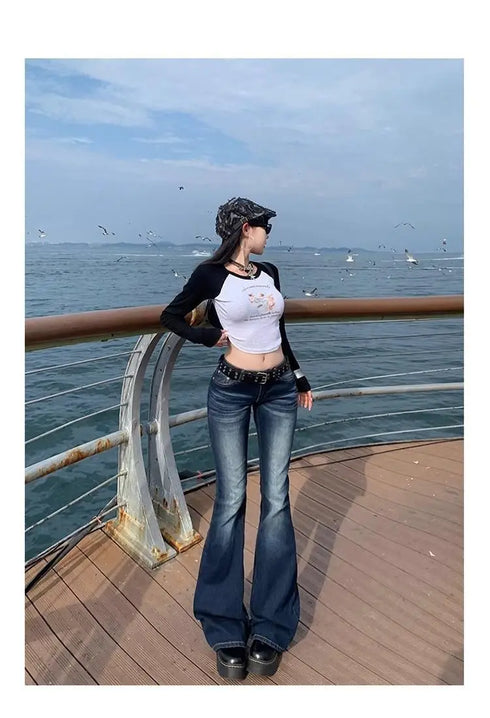 High Waist Flared Women's Jeans in Denim