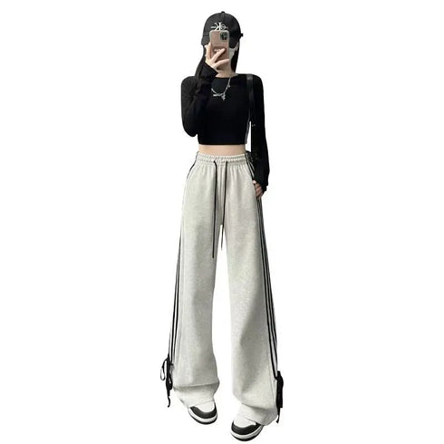 Plus Size Y2K Wide Leg Pants with Bow Tie Detail