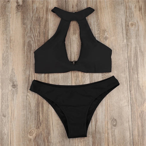 Women's Black Halter Neck Bikini Set
