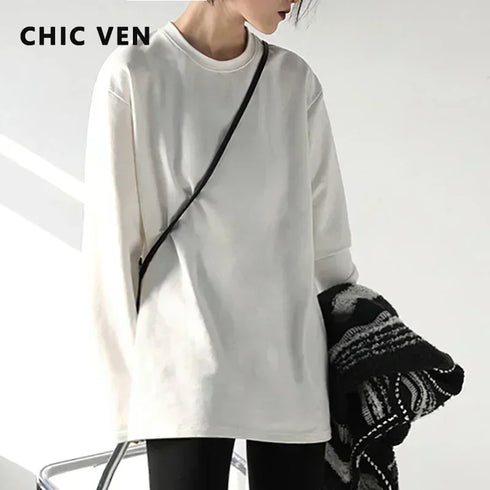 Chic Ven Women's Loose Long Sleeve O-Neck T-Shirt