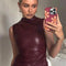 Women Y2K Vintage PU High Waist Sleeveless Tank Top