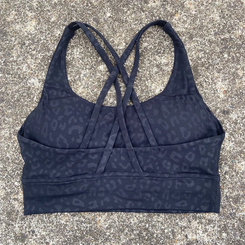 Solid Colour Cross Back Sports Bra with Multiple Straps