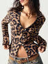 Women's Long Sleeve Cardigan Leopard Print Deep V Button Front Ribbed Lace Trim Spring Summer Retro Trendy Daily Dating Casual