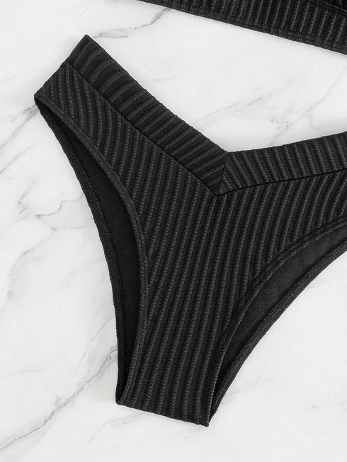Black Lace-Up Bikini Set