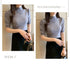 Women's Puff Sleeve Knitted Blouse with Half Turtleneck