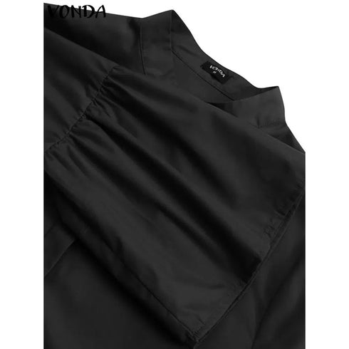 Elegant Women's Flare Sleeve V-Neck Blouse - Chic Office & Casual Tunic Top with Button Detail