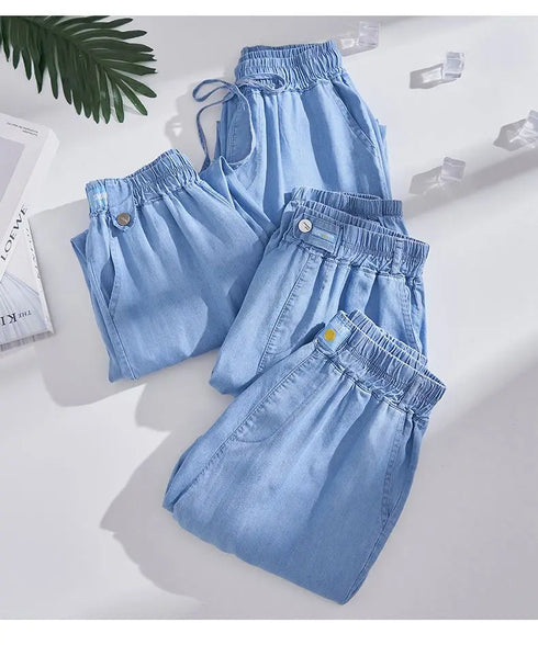 Plus Size Loose Fit Denim Yoga Pants