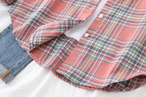 Elegant Women's Plaid Shirt 2025 New Ladies Large Size Casual Loose Lapel Long Sleeve Blouse&Tops Female Lapel Checked Clothing